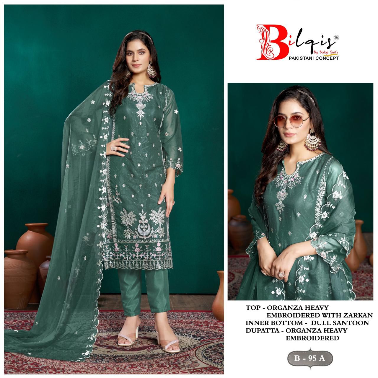 Bilqis B 95 A to D Organza Embroidery Pakistani Suits Wholesale Price In Surat
